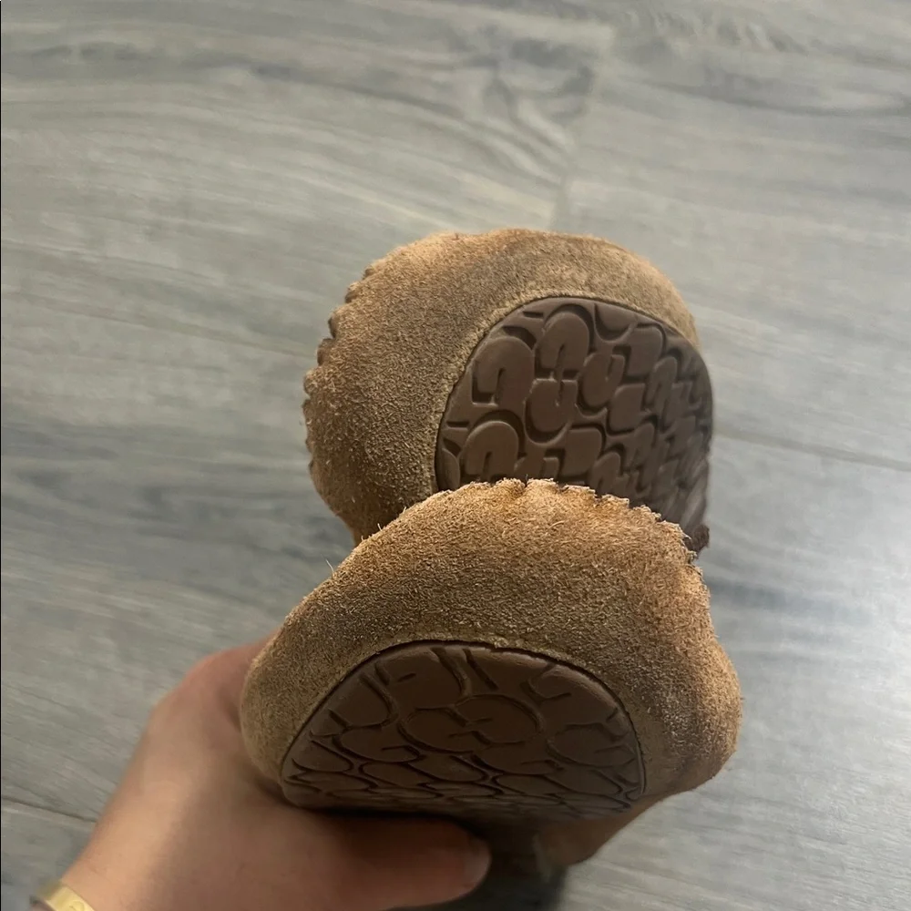 UGG Tan Slippers with Plush White Interior